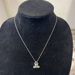 Sterling silver 18 inch necklace with green peridot frog
